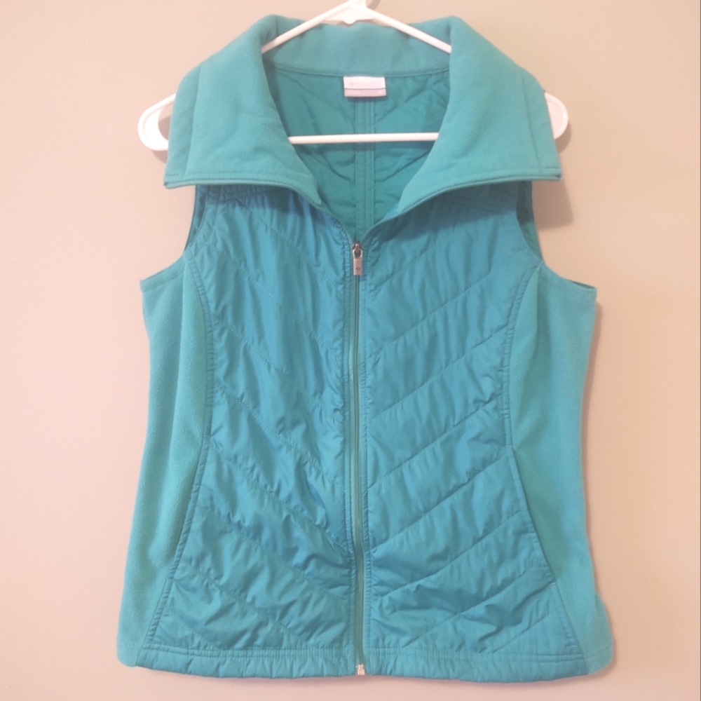 COLUMBIA Turquoise Aqua Quilted Fleece Zip Up Vest Size Medium